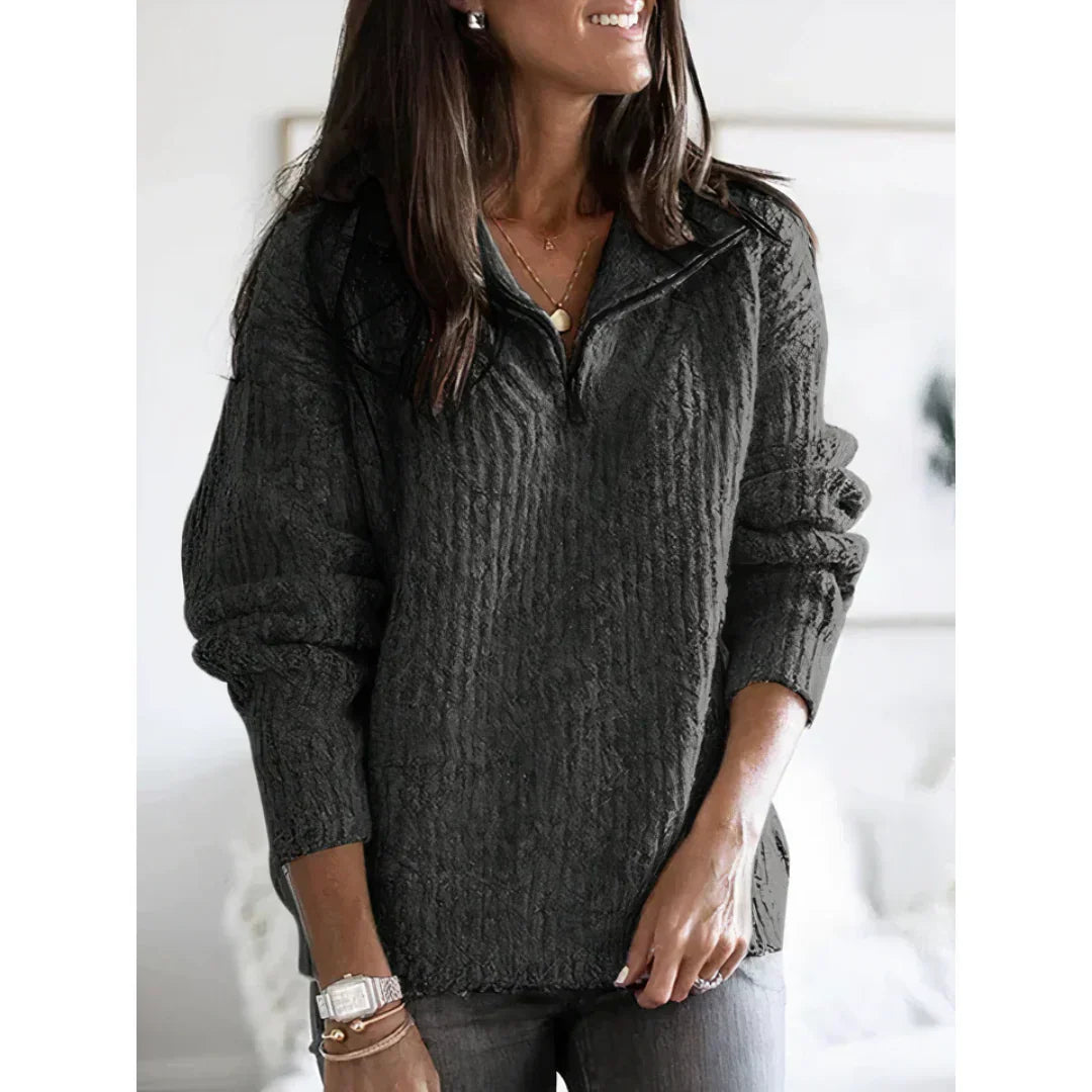 Damen Winterpullover Kuschelig Warm Halbzipper