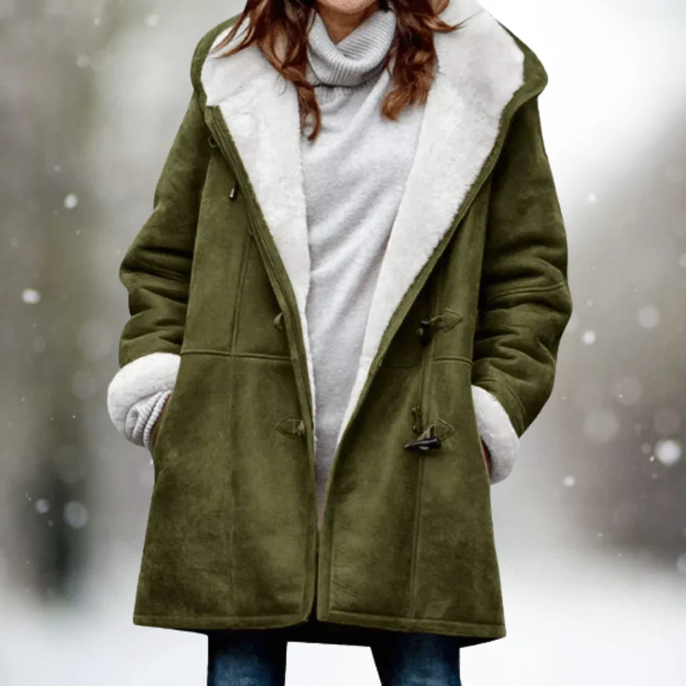 Yarelli - Luxus Fleecejacke Lederoptik Halblange Kapuze