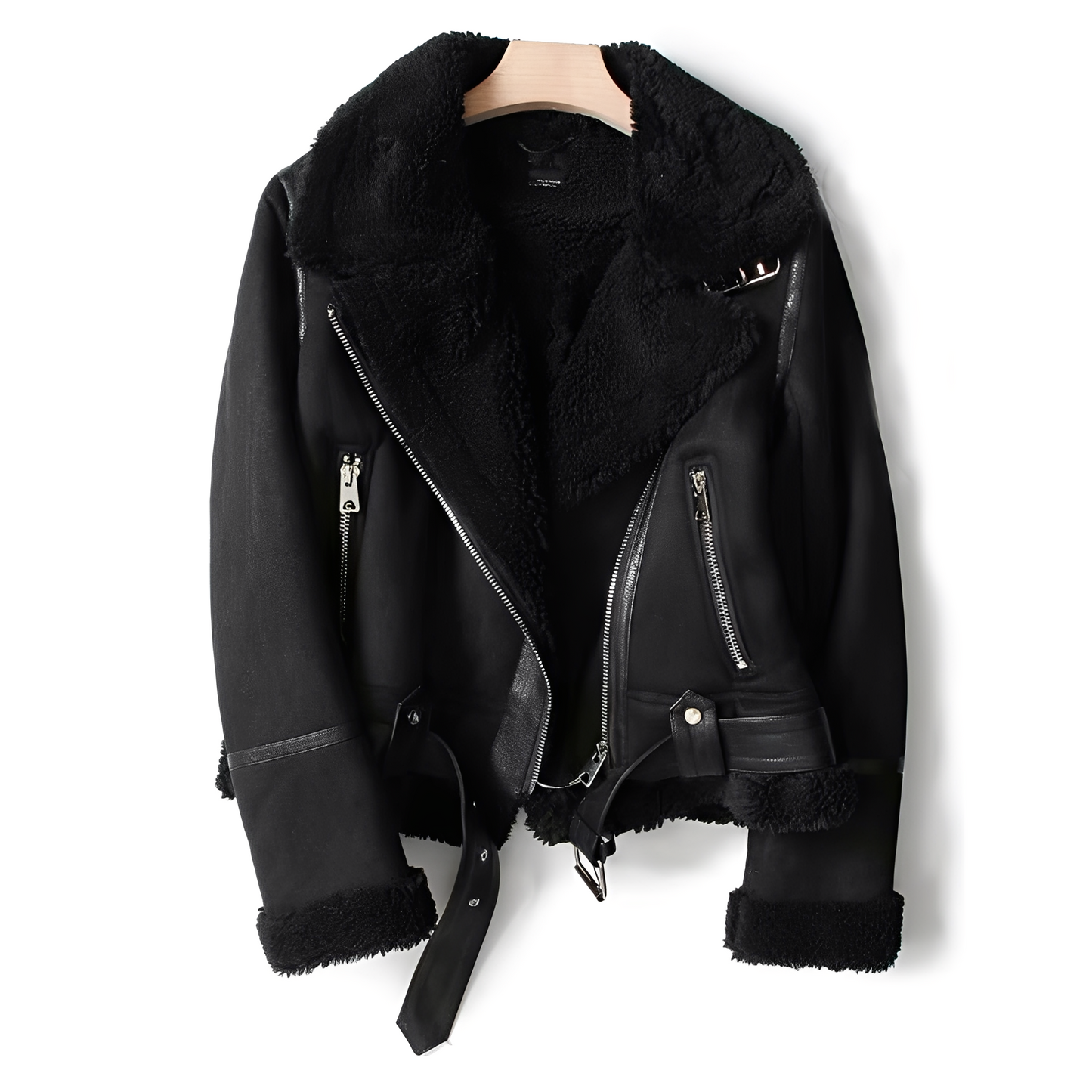 Damen Lederjacke Weich Schwarz