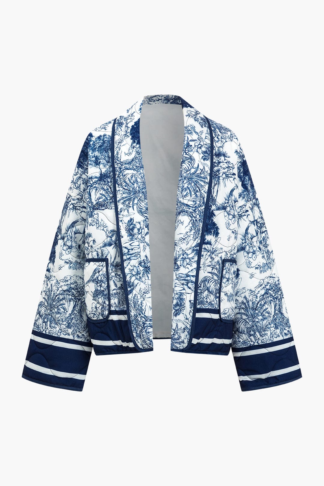 Geblümte Steppjacke Blau Trendig & Bequem - IdealeKleiden