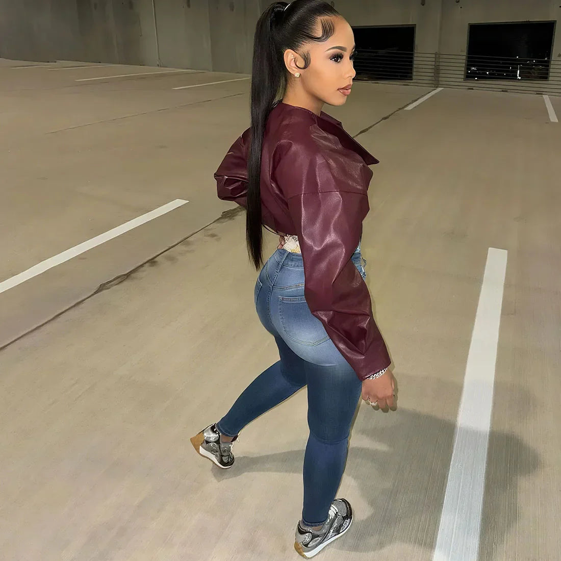 Stylische Lederjacke Damen Kurz Modell - IdealeKleiden