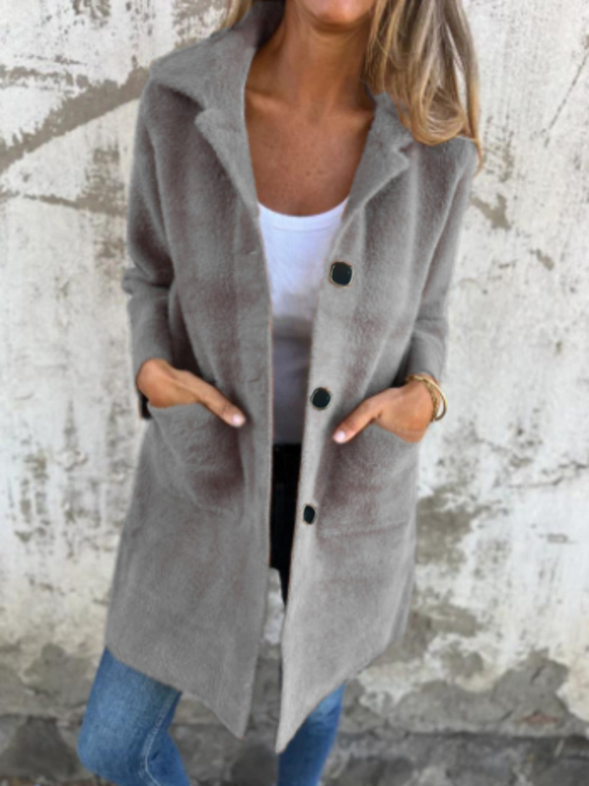 Lange Damenjacke Modern Knöpfe