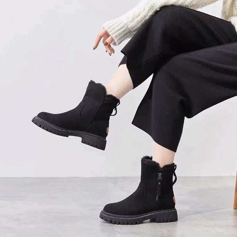 Wollgefütterte Damenstiefel Warm Reißverschluss