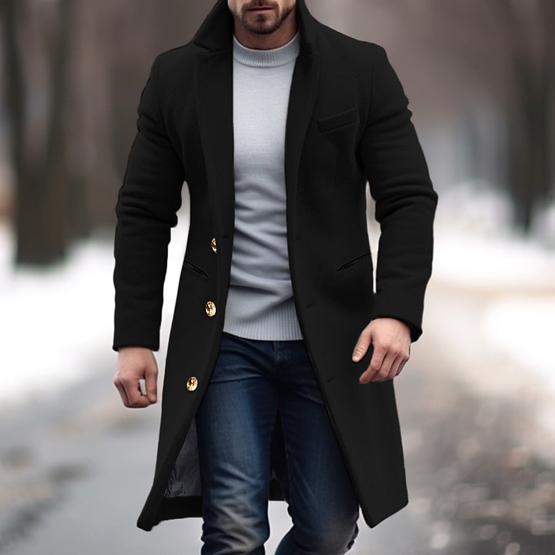 Herren Trenchcoat Lang Wintermantel Elegent