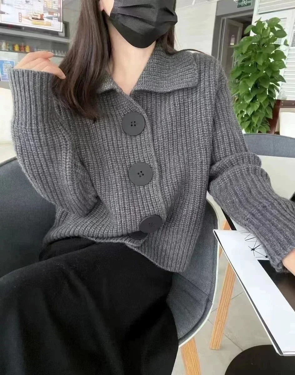 Damen Pullover Elegante Knopfleiste