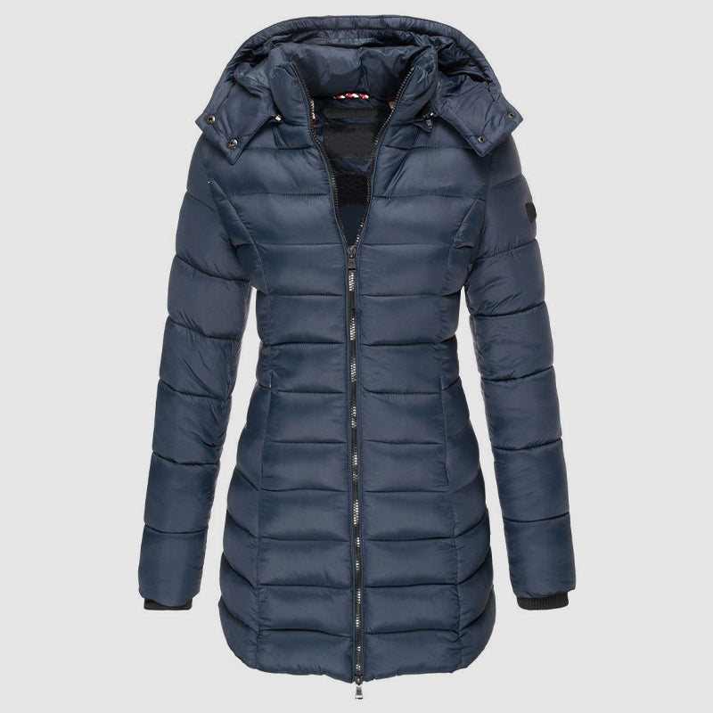 Lange Damenpufferjacke Slim Fit Kapuze