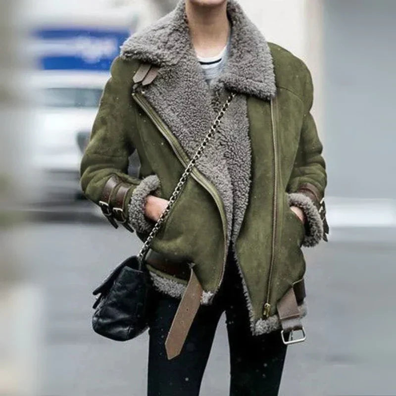 Lederjacke Bikerstil Mit Schnallen