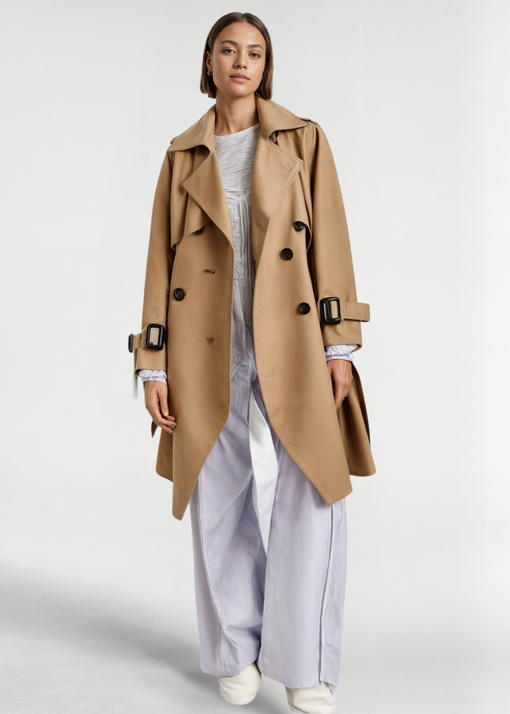 Damen Trenchcoat Lang Wasserfest Warm mit Gürtel - IdealeKleiden