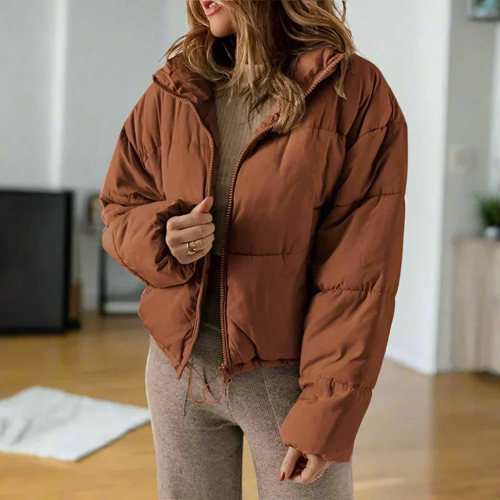 Kurze Pufferjacke Hochkragen Reißverschluss
