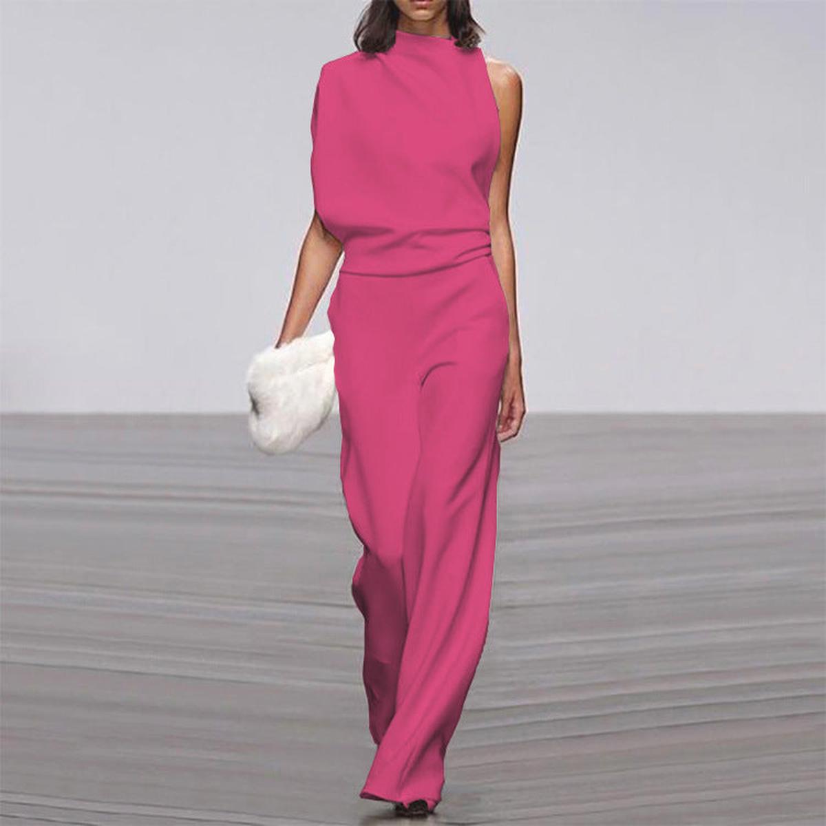 Damen Elegant Asymmetrische Jumpsuit Weite Beine