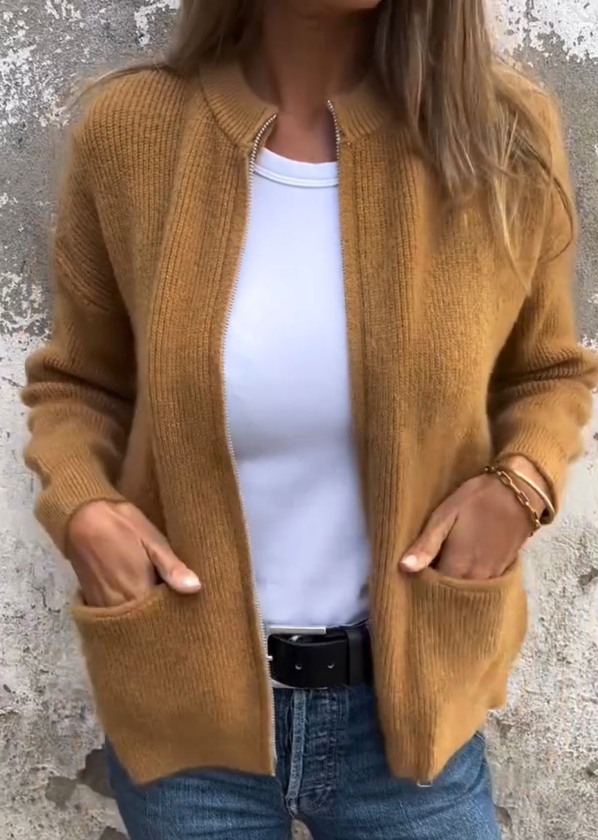 Damen Pulloverjacke Weich Einfarbig Langarm