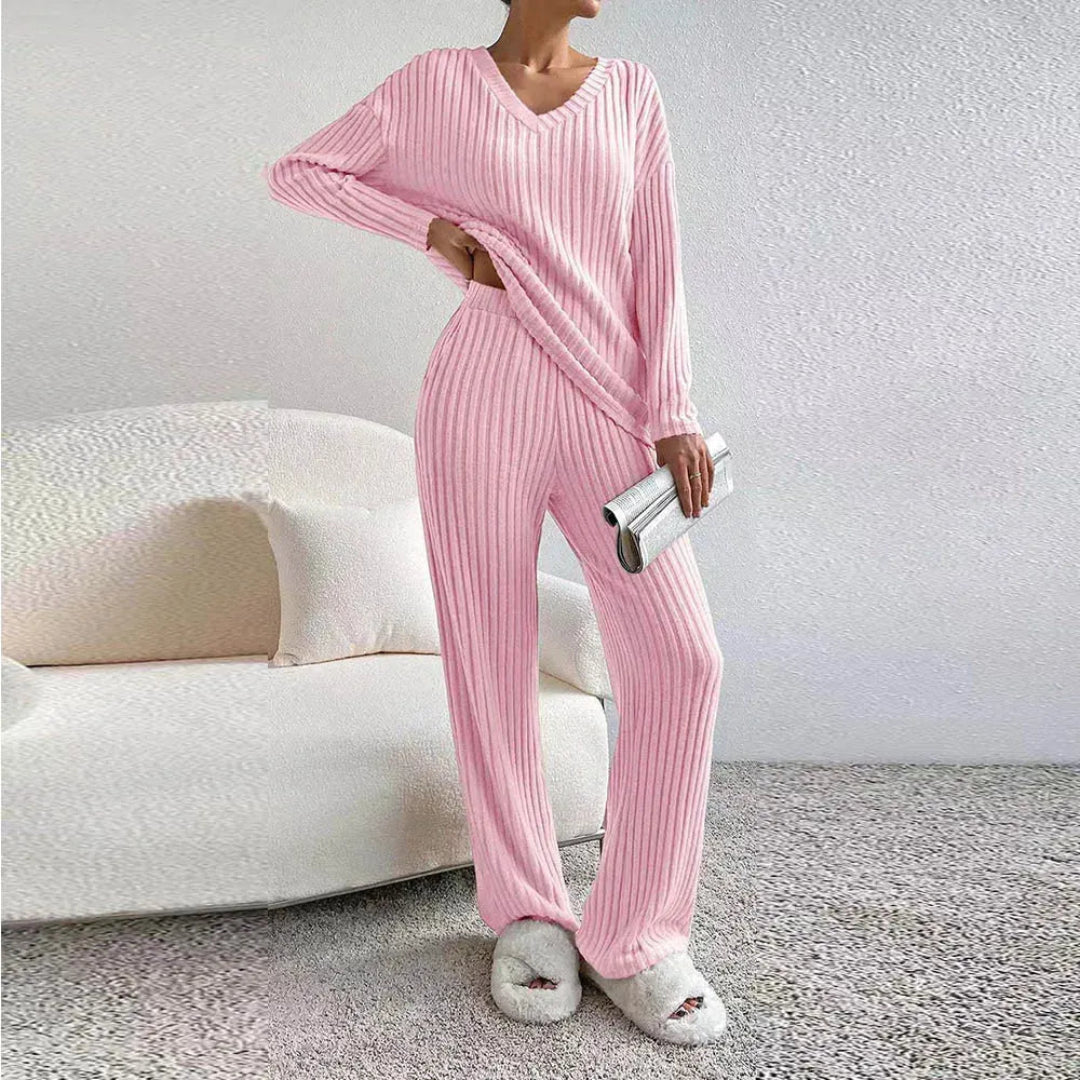 Bequemes Loungewear-Set Baumwolle V-Ausschnitt