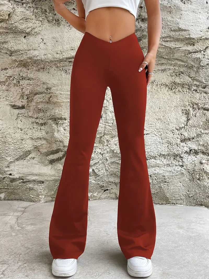 Einfarbige Damen Hose mit ausgestelltem Bein