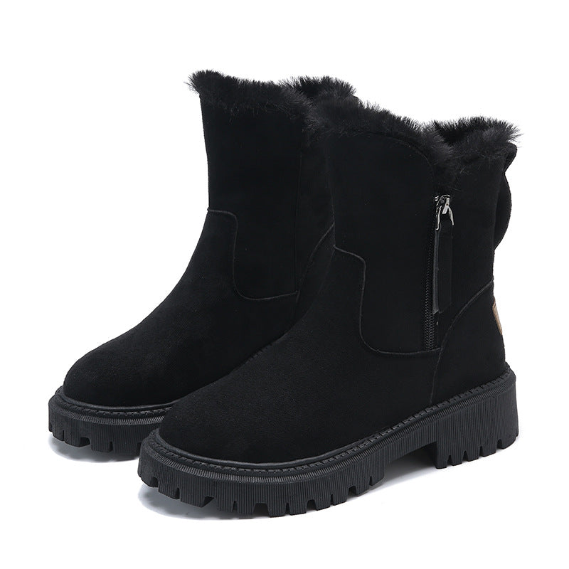 Stylische Stiefel Damen - Wildleder - Kunstfell Gefüttert - Chunky Sohle