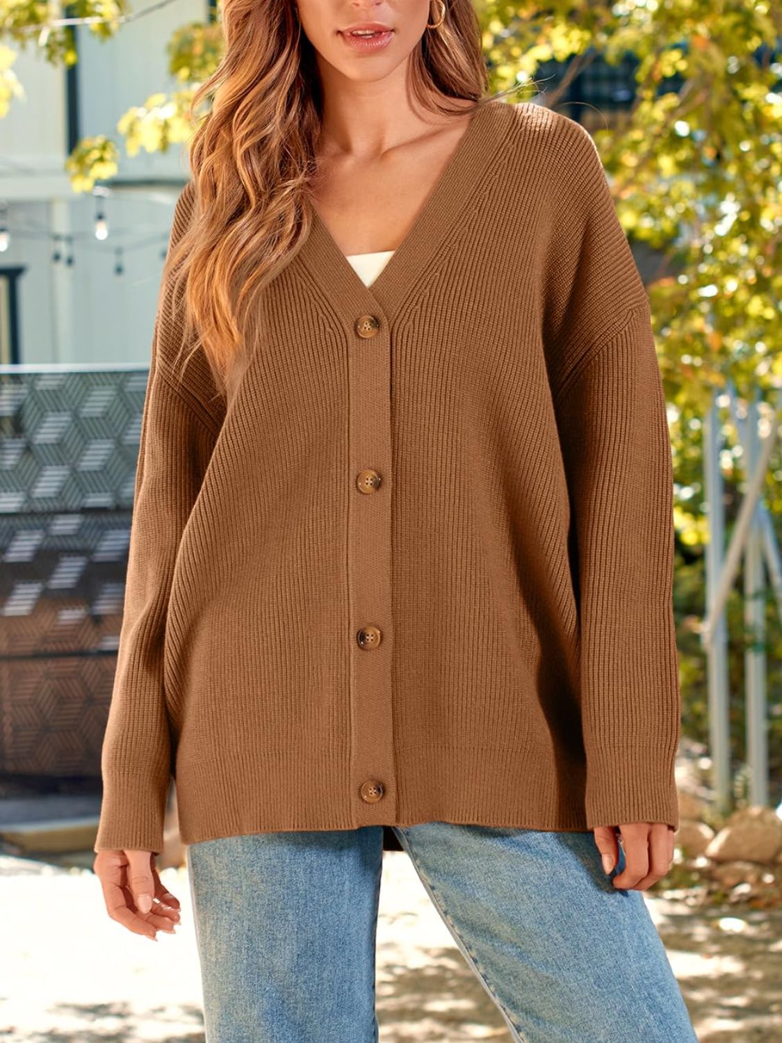Stylische Strickjacke Damen Langarm Knöpfe