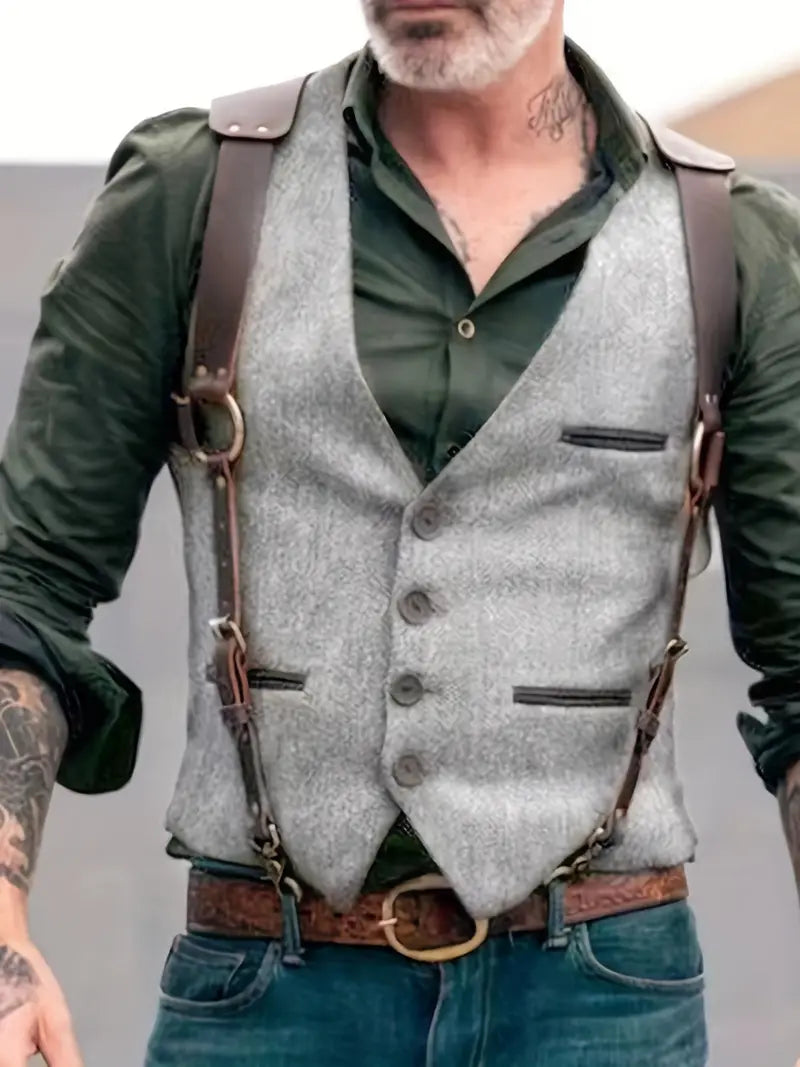 Herren Lederweste Vintage Style Schnalle
