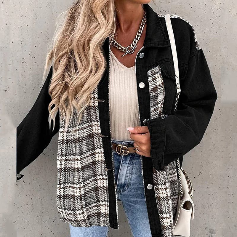 Oversize Shirtjacke Kariert Langärmelig