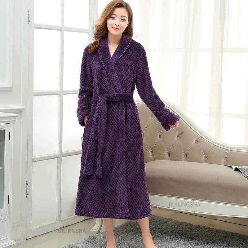 Damen Bademantel Weich Fleece