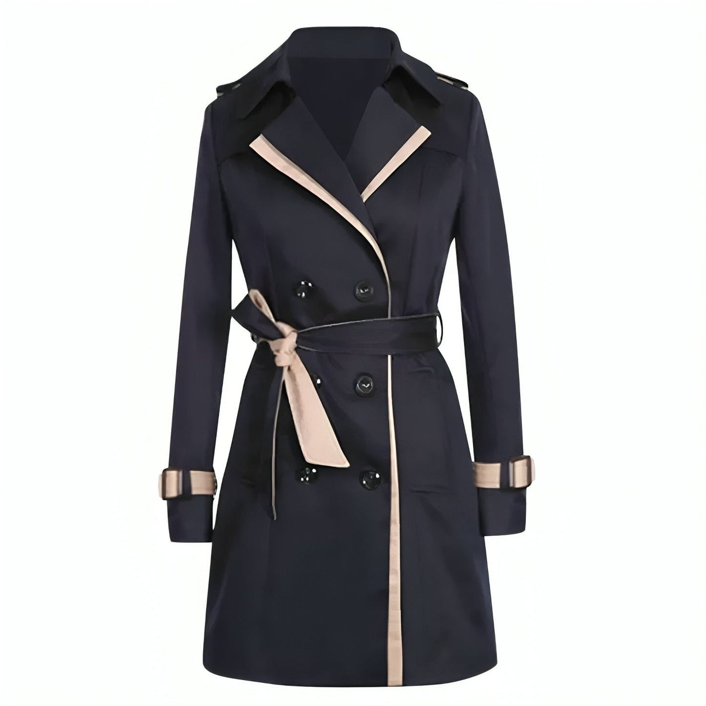 Eleganter Damen Trenchcoat Lang Zweifarbig