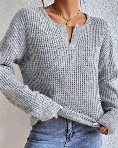 Damen Pullover Weich V-Ausschnitt Wollmix