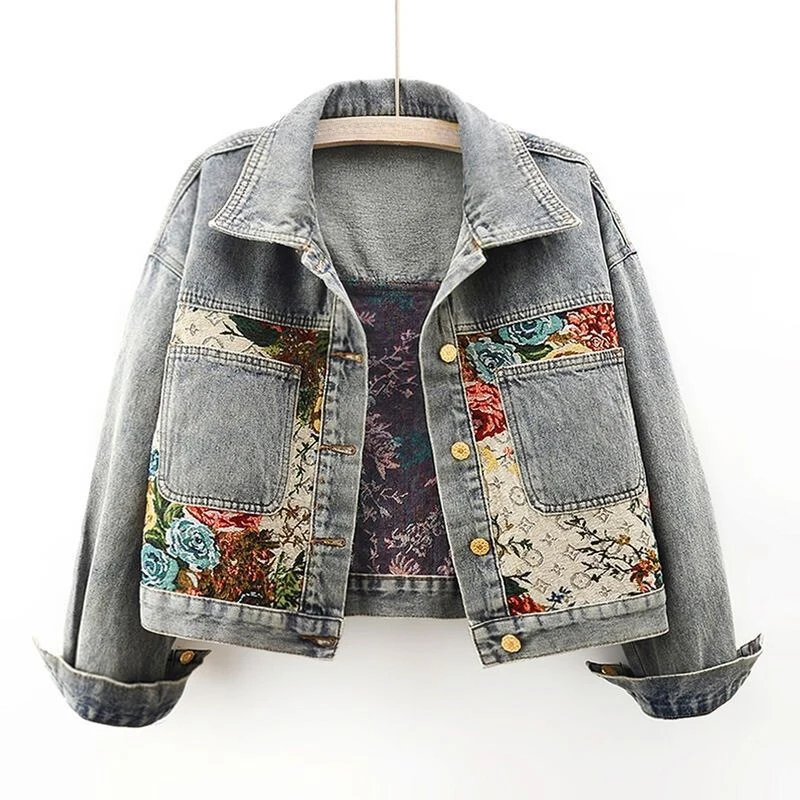 Sommer Jeansjacke Blumenmuster Damen