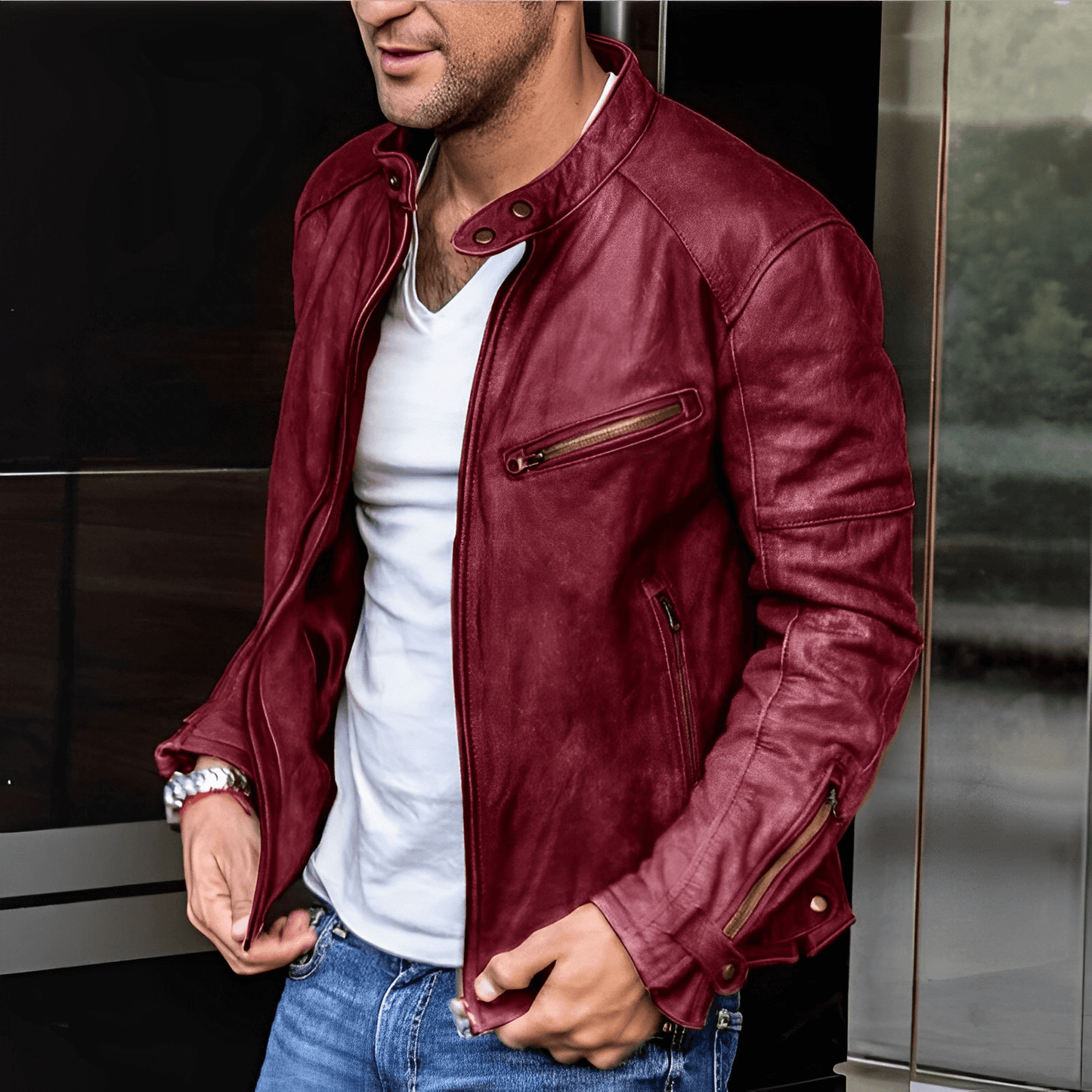 Stylische Lederjacke Männer Modern Design