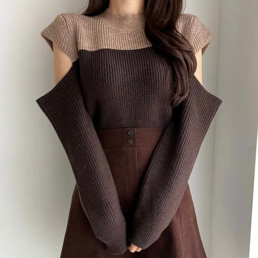 Stylische Strickpullover Damen Mode Ausschnitt Ärmel