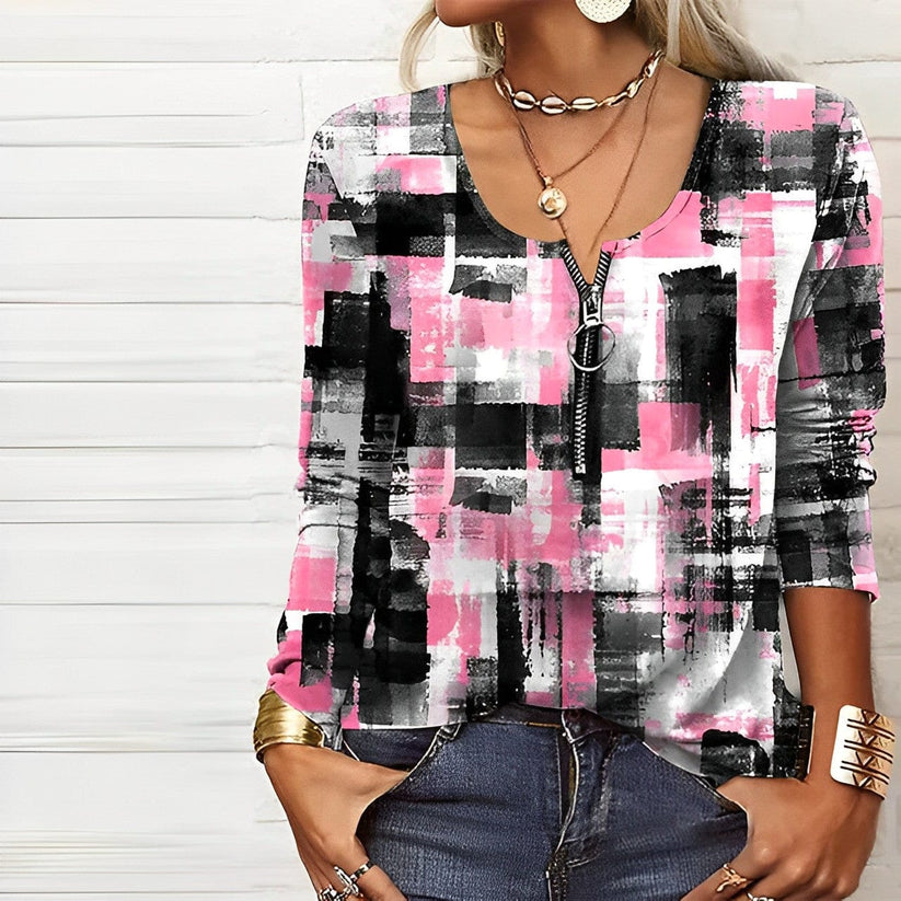 Rosa Damenbluse Modern Aufdruck Design - IdealeKleiden