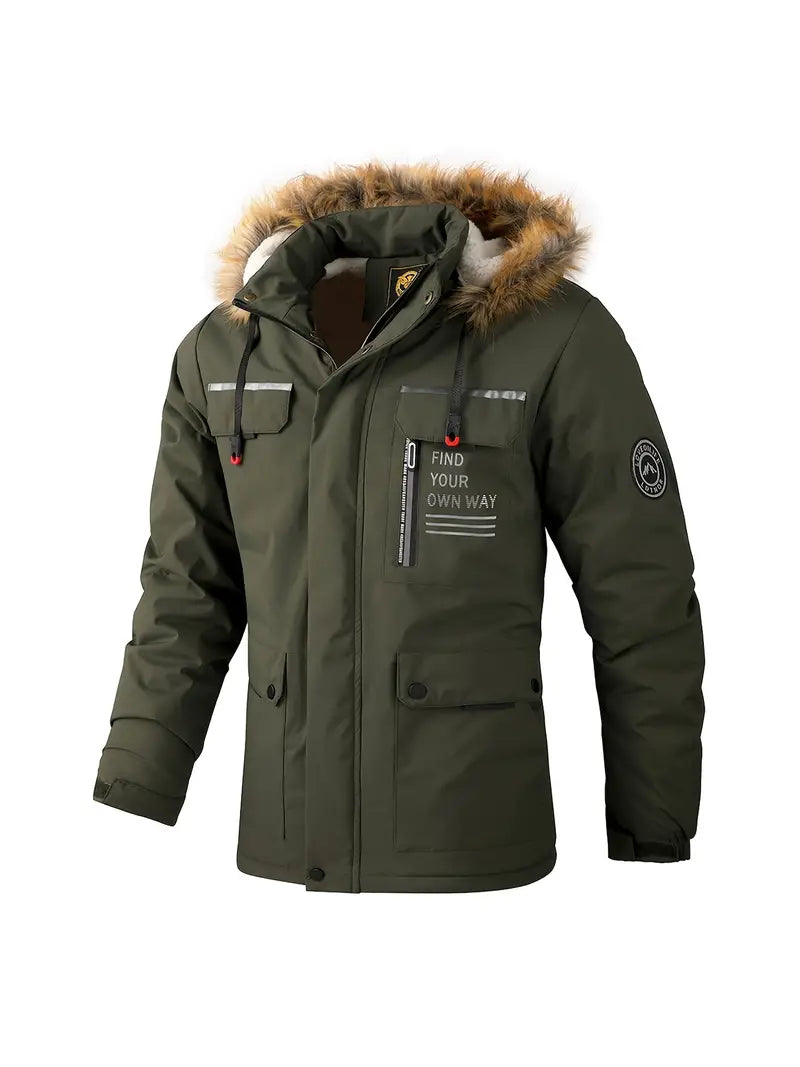 Herren Winterjacke Wasserdicht Gefüttert Fellkapuze