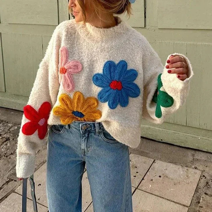 Eleganter Blumenpullover Damen - IdealeKleiden