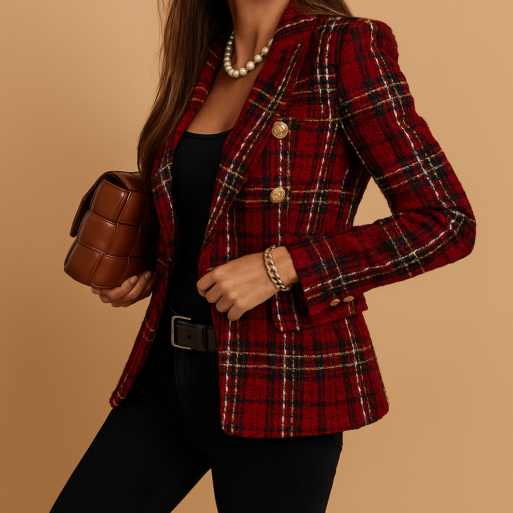 Damen Blazer Zweireihig Rautenmuster Elegance