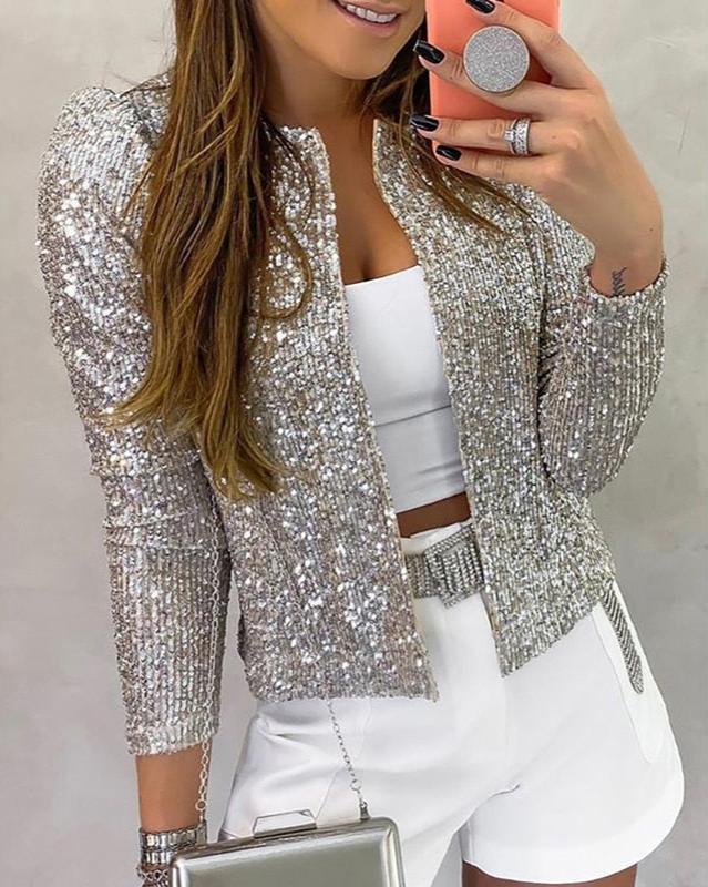 Damen Winterjacke Glitzer Effekt Mantel