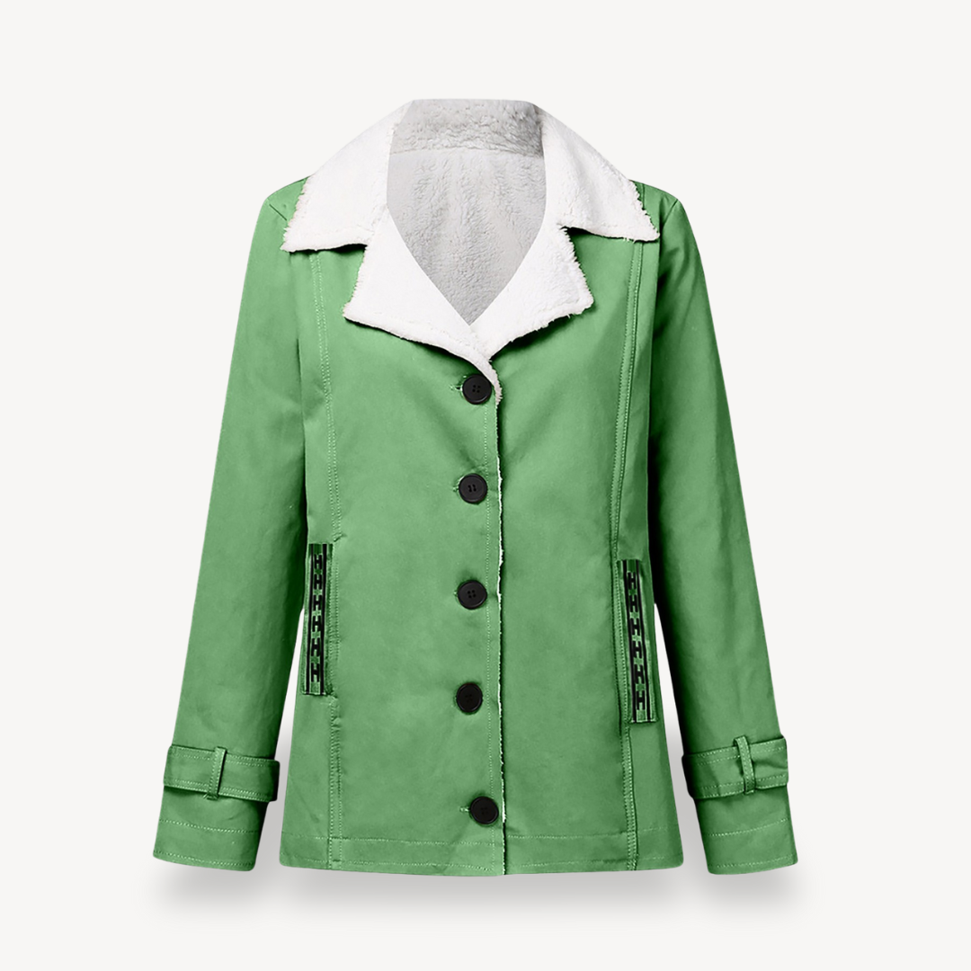 Damen Wintermantel Fleece Gefüttert Knöpfe