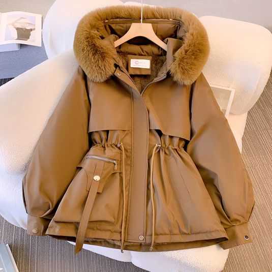 Elegante Winterjacke Kapuze Kunstpelz Damen
