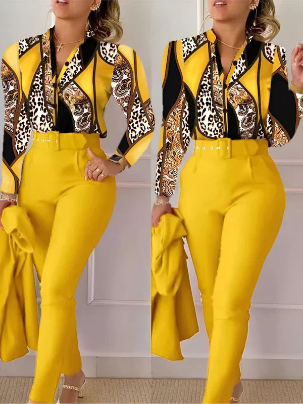 Weibliches Oberteil V-Ausschnitt mit High-Waist-Hose