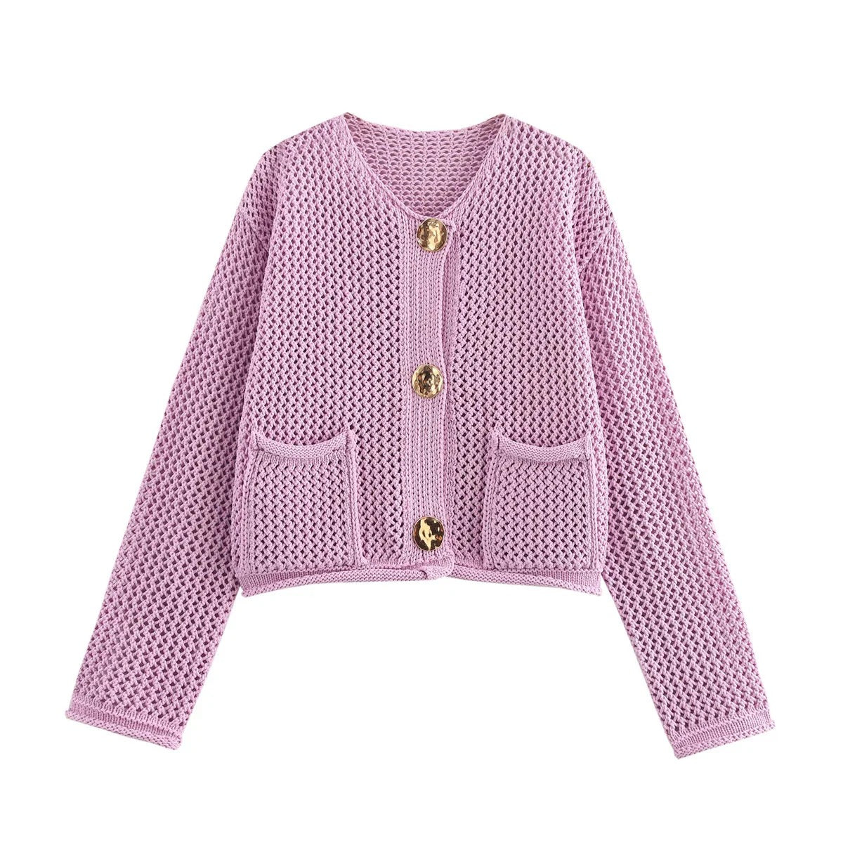 Herbst Strickjacke Gold Knöpfe Damen