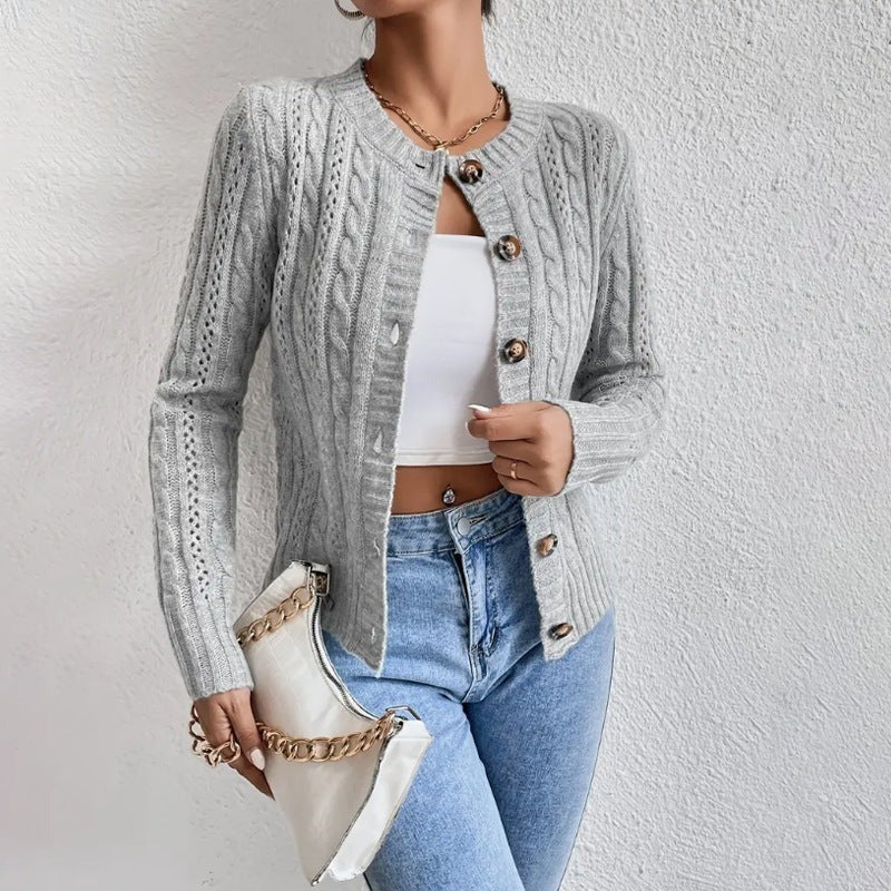 Frauen Cardigan Langarm Wolle Mischung Kabelstrick