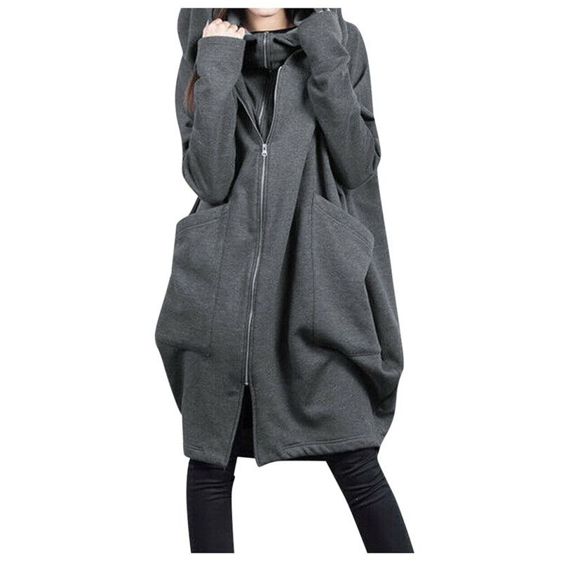Damen Mantel Oversized Kapuze Weich