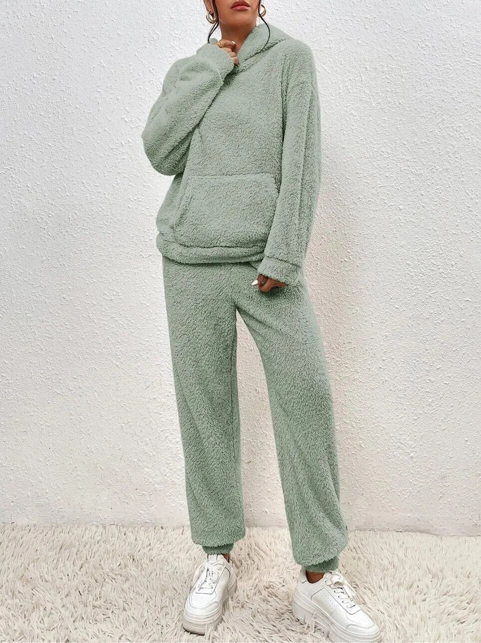 Bequeme Lounge-Satz Teddy-Fleece Kapuzenjacke