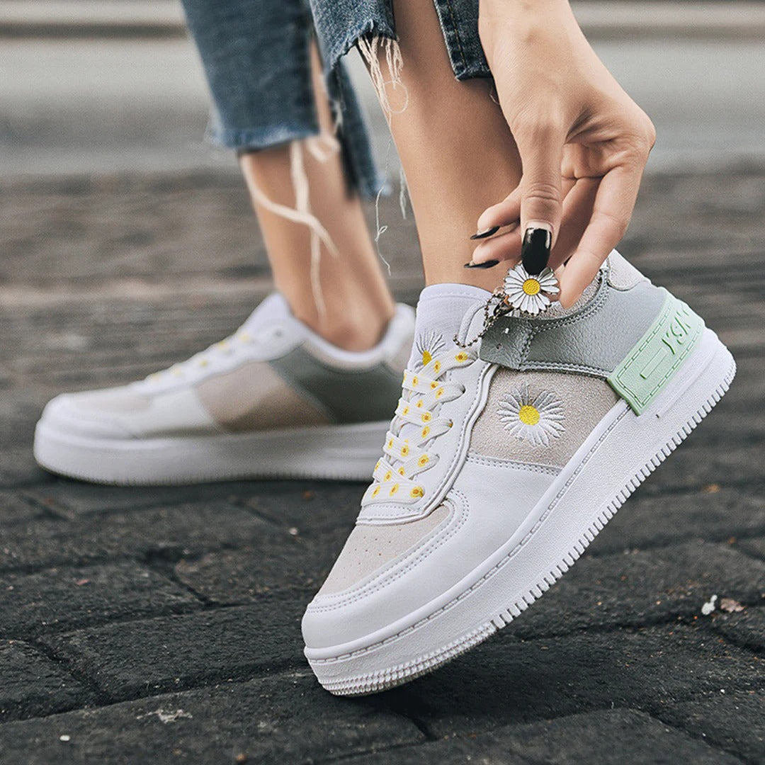 Damen Sneaker Low Top atmungsaktiv Spitze Komfort Leder Optik