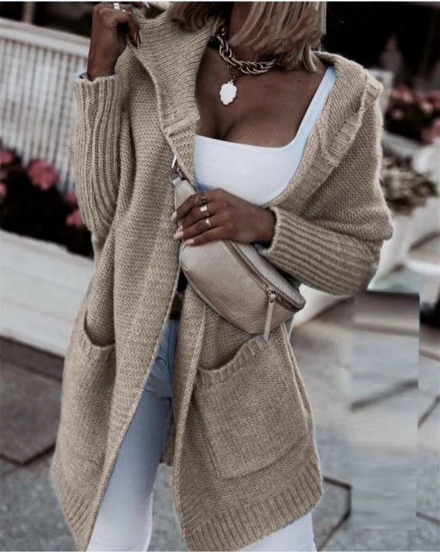 Große Strickjacke Kapuze mit Taschen