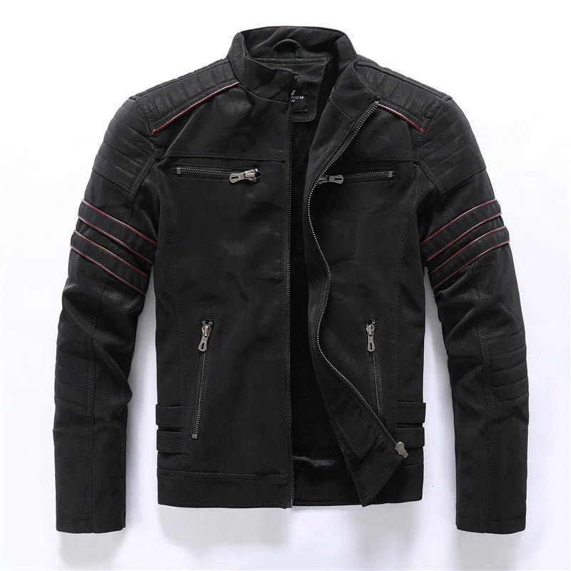 Lederjacke Slim Fit Gesteppte Schultern Reißverschluss