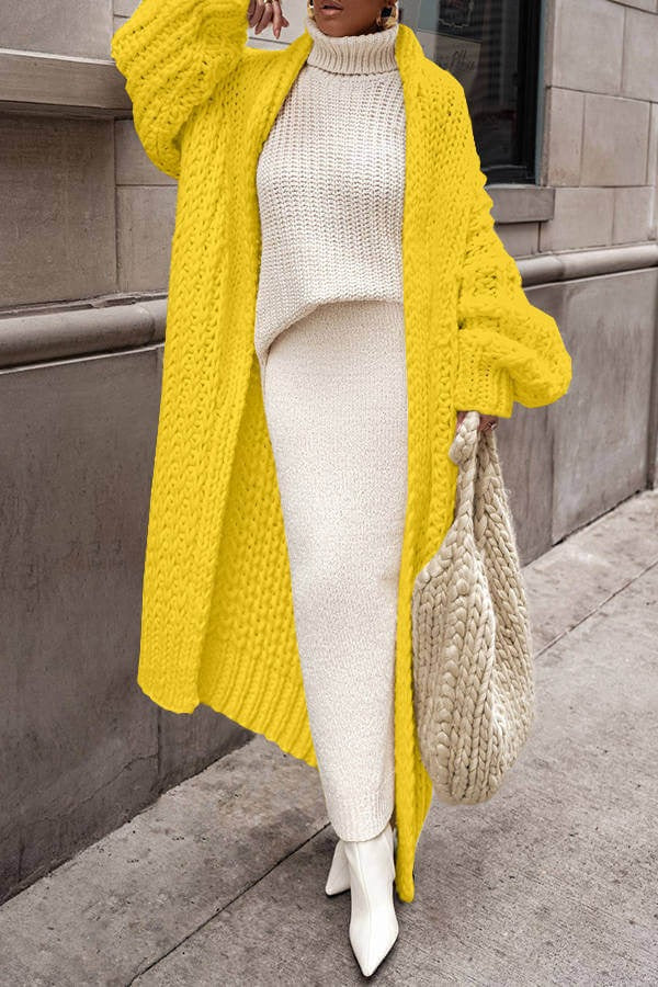 Übergroße Strickjacke Chunky Wolle Lang