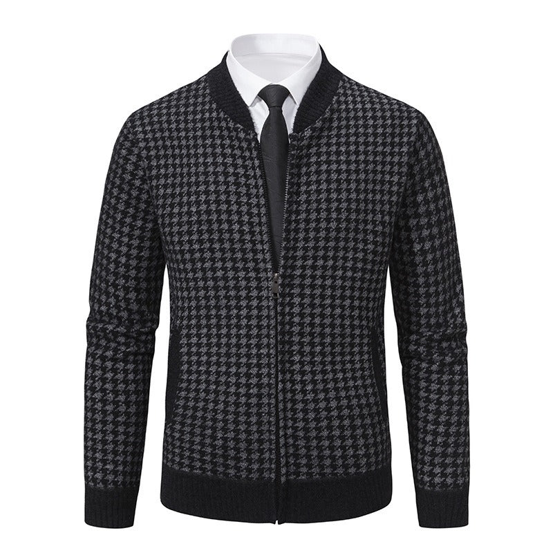 Herren Strickjacke Hahnentrittmuster Trendy