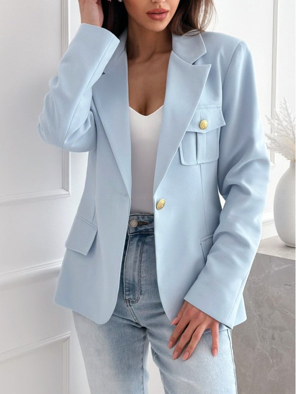 Damen Blazer Doppelreihig Langarm Wollmischung Elegant