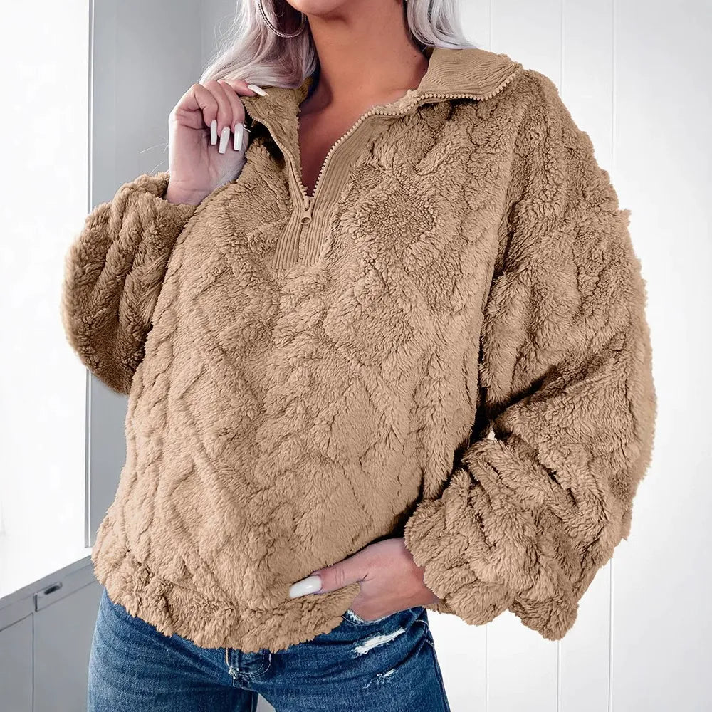 Weiche Faux-Fur-Sweater Damen Entspannt Passform