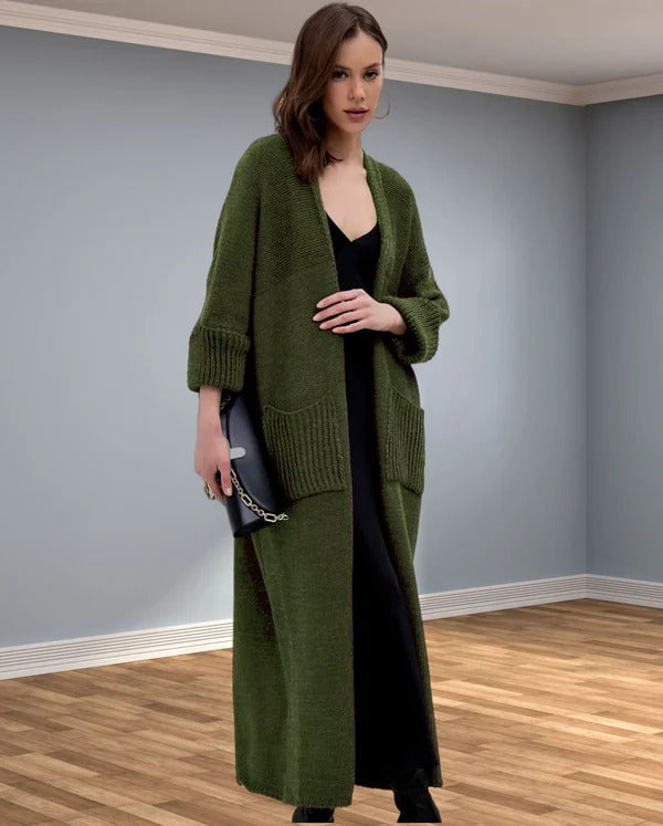 Große Strickjacke Oversized Wolllook V-Ausschnitt