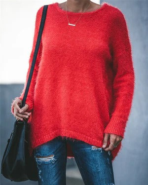 Große Größen Kleid | Weiches Strickkleid Asymmetrisch - IdealeKleiden