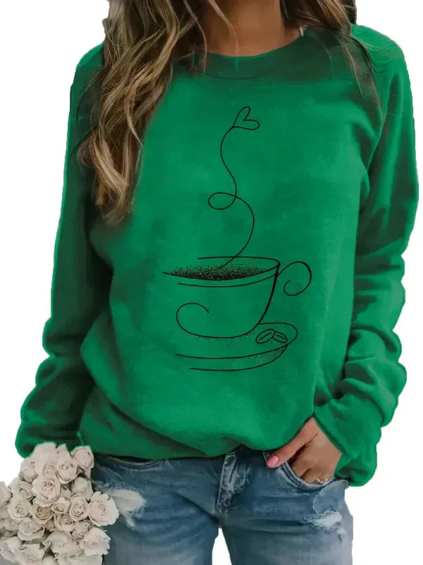 Kaffee Sweatshirt Frauen Crewneck Kaffeebecher Motiv