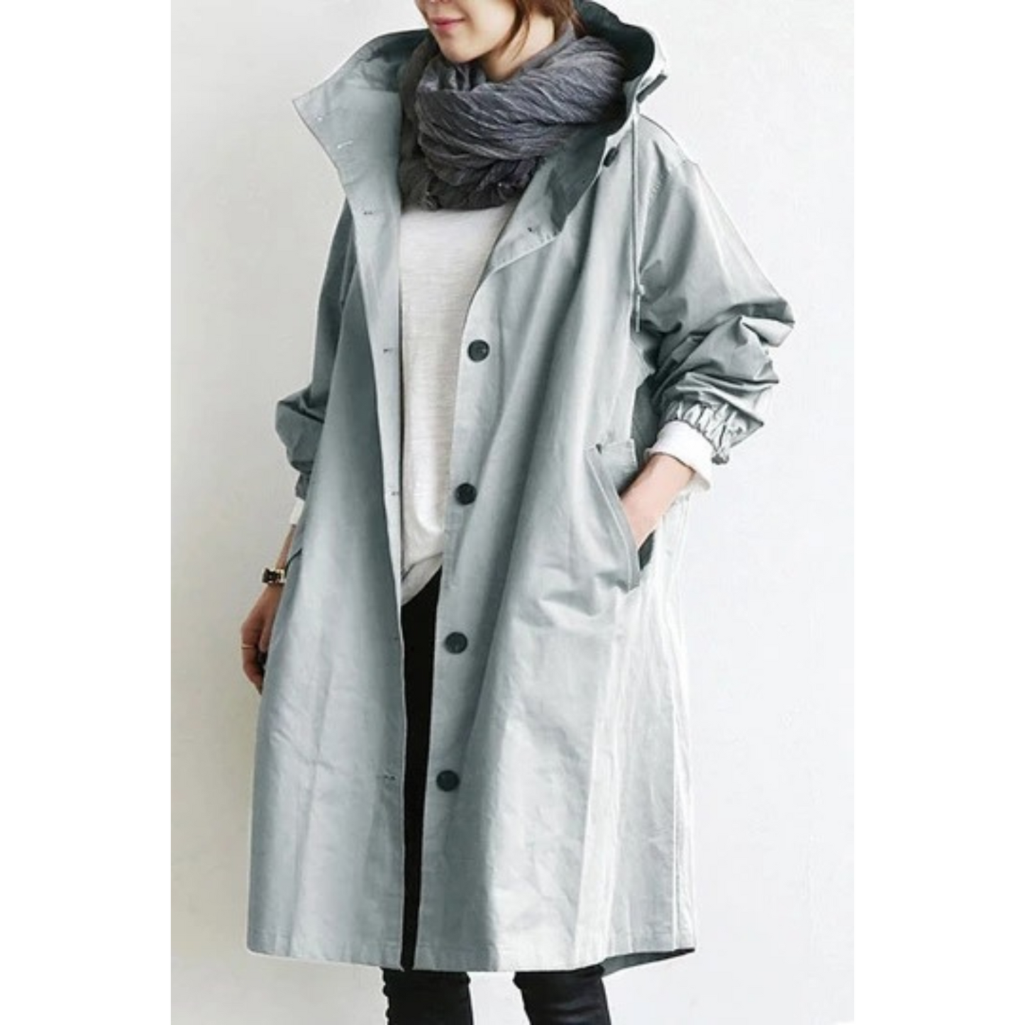 Damen Trenchcoat mit Kapuze Elegant Lang